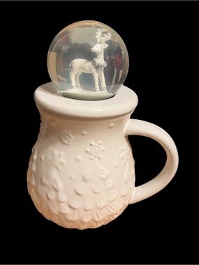 Temp-Tations White Ceramic Snow Globe Reindeer Mug